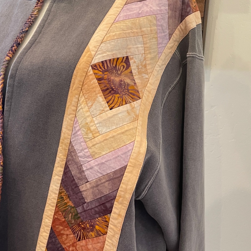 Gray Purple Pigment Dyed Patchwork Sweatshirt Jac… - image 2